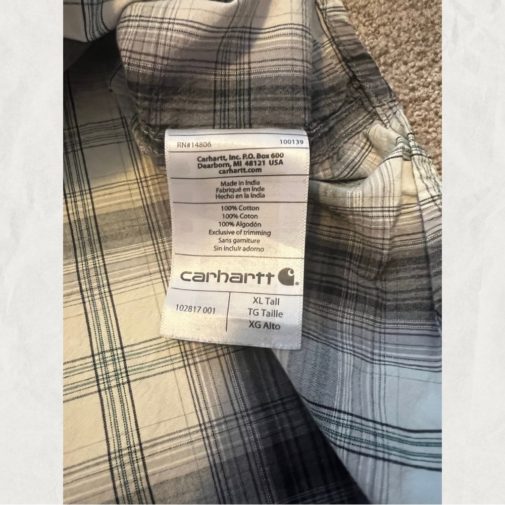Carhartt Men's Casual Plaid Shirt - Beige and Navy - Picture 9 of 9